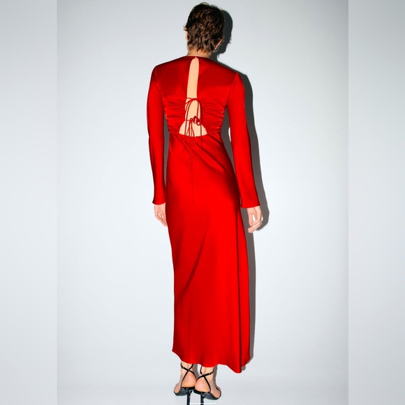 ZARA NWT RED DRESS BACK V-NECK ZW COLLECTION - Picture 4 of 12
